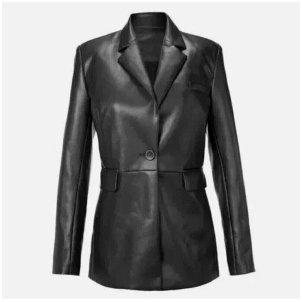 NEW~Cabi # 4495 "James Jacket" Black Faux Leather Vegan Blazer Jacket Small - Picture 2 of 16